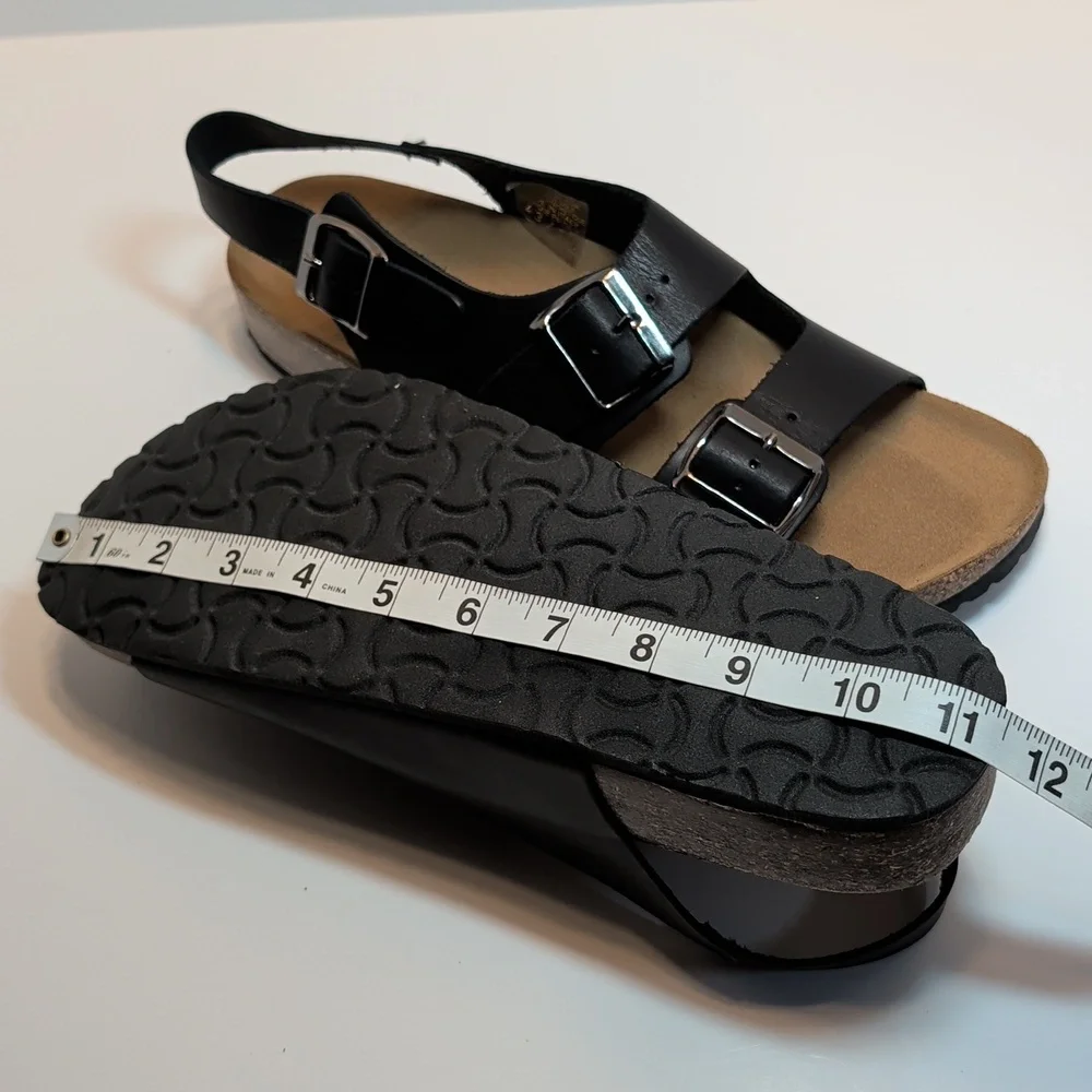 Bos. & Co. Men's Black Leather Sandals With Adjustable Buckle Straps Size 10